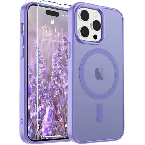 SUPFINE Magnetic for iPhone 14 Pro Max Case(Compatible with MagSafe)(Military Grade Drop Protection) Slim Translucent Matte Shockproof with Anti-Fingerprint Phone Case,Purple - 1