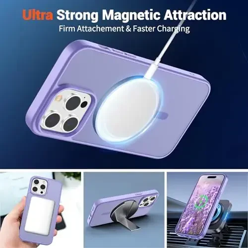 SUPFINE Magnetic for iPhone 14 Pro Max Case(MagSafe bilan mos)(Harbiy darajadagi tushishdan himoya) Yupqa yarim shaffof matli zarbga chidamli barmoq izlariga qarshi telefon qutisi, Binafsha - 7