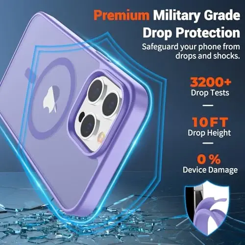 SUPFINE Magnetic for iPhone 14 Pro Max Case(MagSafe bilan mos)(Harbiy darajadagi tushishdan himoya) Yupqa yarim shaffof matli zarbga chidamli barmoq izlariga qarshi telefon qutisi, Binafsha - SUPFINE (1)