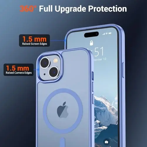 SUPFINE Magnetic for iPhone 15 Case (Compatible with MagSafe) (Military Grade Drop Protection) Slim Translucent Matte Shockproof with Anti-Fingerprint Phone Case, Blue Purple - 5