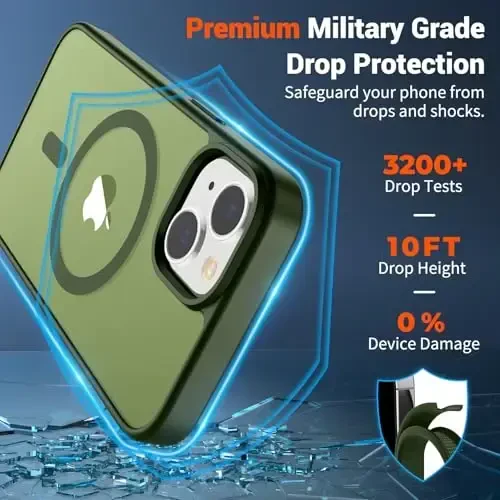 SUPFINE Magnetic for iPhone 15 Case (Compatible with MagSafe) (Military Grade Drop Protection) Slim Translucent Matte Shockproof with Anti-Fingerprint Phone Case, Cangling Green - 2
