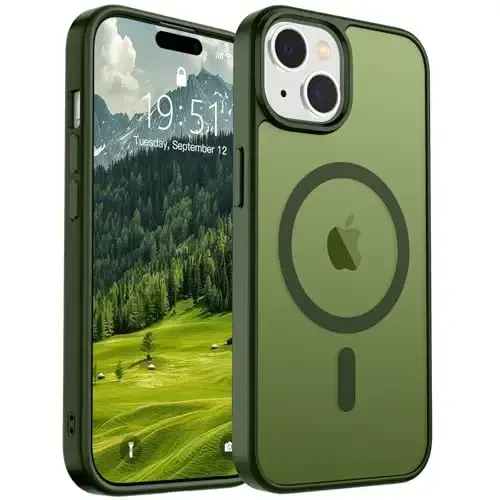 SUPFINE Magnetic for iPhone 15 Case (Compatible with MagSafe) (Military Grade Drop Protection) Slim Translucent Matte Shockproof with Anti-Fingerprint Phone Case, Cangling Green - 5