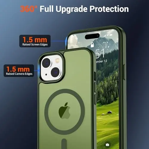 SUPFINE Magnetic for iPhone 15 Case (Compatible with MagSafe) (Military Grade Drop Protection) Slim Translucent Matte Shockproof with Anti-Fingerprint Phone Case, Cangling Green - 5
