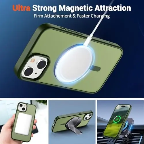 SUPFINE Magnetic for iPhone 15 Case (Compatible with MagSafe) (Military Grade Drop Protection) Slim Translucent Matte Shockproof with Anti-Fingerprint Phone Case, Cangling Green - 6
