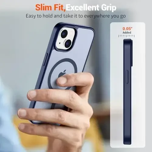SUPFINE Magnetic for iPhone 15 Case (Compatible with MagSafe) (Military Grade Drop Protection) Slim Translucent Matte Shockproof with Anti-Fingerprint Phone Case, Navy Blue - 4