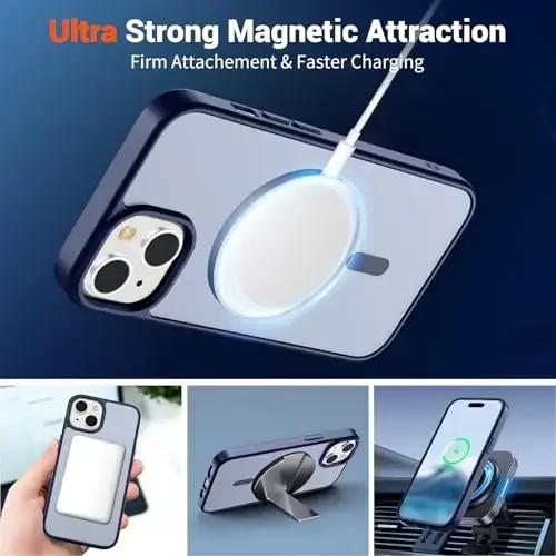 SUPFINE Magnetic for iPhone 15 Case (Compatible with MagSafe) (Military Grade Drop Protection) Slim Translucent Matte Shockproof with Anti-Fingerprint Phone Case, Navy Blue - 7