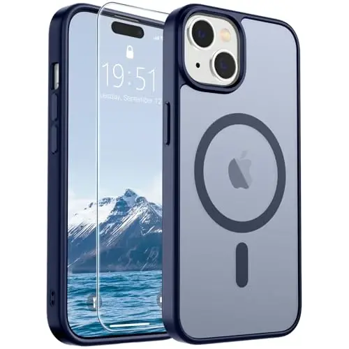 SUPFINE Magnetic for iPhone 15 Case (Compatible with MagSafe) (Military Grade Drop Protection) Slim Translucent Matte Shockproof with Anti-Fingerprint Phone Case, Navy Blue - 1