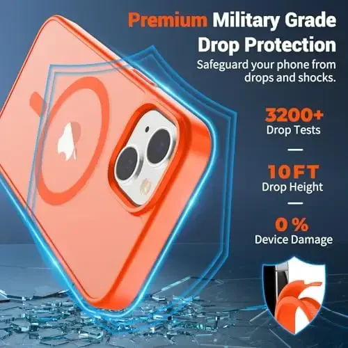 SUPFINE Magnetic for iPhone 15 Case (Compatible with MagSafe) (Military Grade Drop Protection) Slim Translucent Matte Shockproof with Anti-Fingerprint Phone Case, Orange - 2