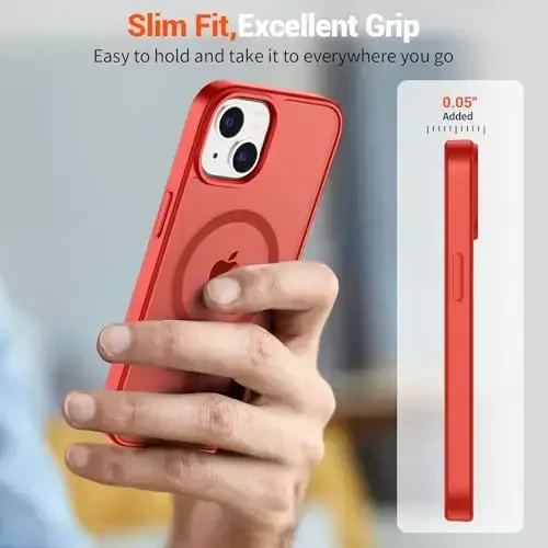 SUPFINE Magnetic for iPhone 15 Case (Compatible with MagSafe) (Military Grade Drop Protection) Slim Translucent Matte Shockproof with Anti-Fingerprint Phone Case, Red - 7