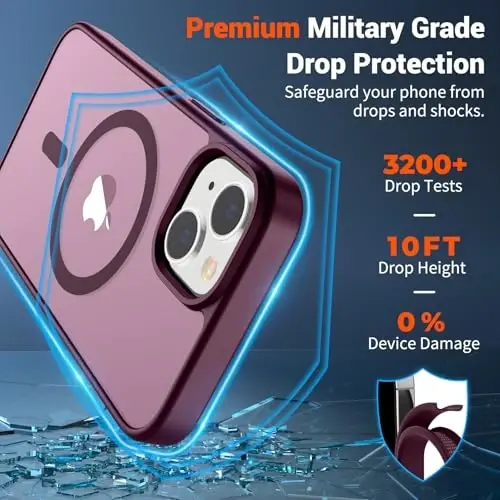 SUPFINE Magnetic for iPhone 15 Case (Compatible with MagSafe) (Military Grade Drop Protection) Slim Translucent Matte Shockproof with Anti-Fingerprint Phone Case, Wine Red - 3