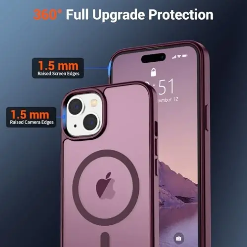 SUPFINE Magnetic for iPhone 15 Case (Compatible with MagSafe) (Military Grade Drop Protection) Slim Translucent Matte Shockproof with Anti-Fingerprint Phone Case, Wine Red - 5
