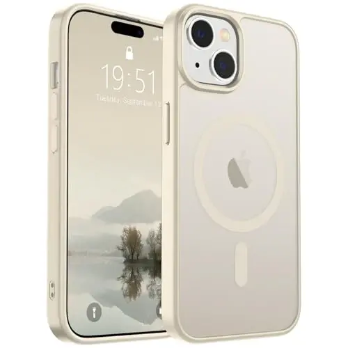 SUPFINE Magnetic for iPhone 15 Case (Compatible with MagSafe) (Military Grade Drop Protection) Slim Translucent Matte Shockproof with Anti-Fingerprint Phone Case,Antique White 