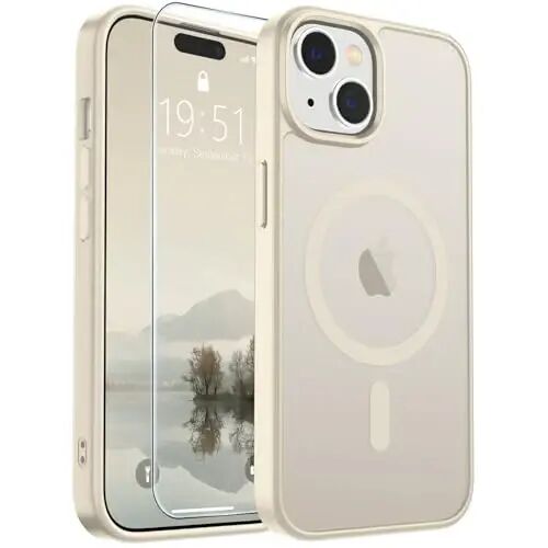 SUPFINE Magnetic for iPhone 15 Case (Compatible with MagSafe) (Military Grade Drop Protection) Slim Translucent Matte Shockproof with Anti-Fingerprint Phone Case,Antique White 