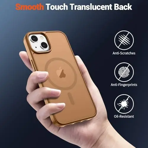 SUPFINE Magnetic for iPhone 15 Case (Compatible with MagSafe) (Military Grade Drop Protection) Translucent Matte Shockproof with Anti-Fingerprint Phone Case,Brown - 6