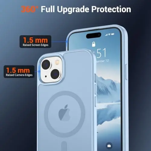 SUPFINE Magnetic for iPhone 15 Case Glacier Blue | With Screen Protector, Translucent Matte, Compatible with MagSafe, Military Grade Drop Proof, Rugged Shockproof Protective - 4