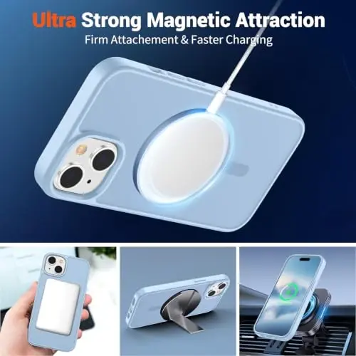 SUPFINE Magnetic for iPhone 15 Case Glacier Blue | With Screen Protector, Translucent Matte, Compatible with MagSafe, Military Grade Drop Proof, Rugged Shockproof Protective - 5