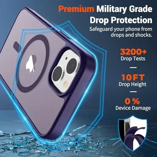 SUPFINE Magnetic for iPhone 15 Case (MagSafe bilan mos) (Harbiy darajadagi tushishdan himoya) Yupqa shaffof mat zarbga chidamli, barmoq izlariga qarshi telefon qutisi, to'q binafsha - SUPFINE (1)