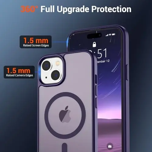 SUPFINE Magnetic for iPhone 15 Case (MagSafe bilan mos) (Harbiy darajadagi tushishdan himoya) Yupqa shaffof mat zarbga chidamli, barmoq izlariga qarshi telefon qutisi, to'q binafsha - 5