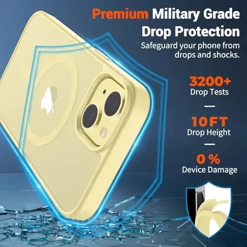 SUPFINE Magnetic for iPhone 15 Case (MagSafe bilan mos) (Harbiy darajadagi tushishdan himoya) Yupqa yarim shaffof mat, barmoq izlariga qarshi telefon qutisi, sariyog 'sariq - 2