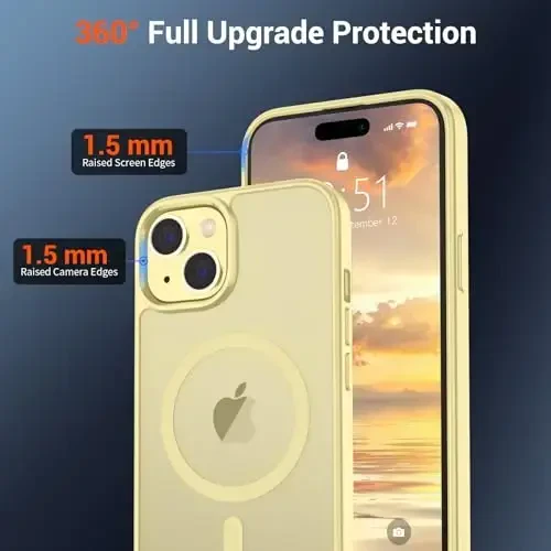SUPFINE Magnetic for iPhone 15 Case (MagSafe bilan mos) (Harbiy darajadagi tushishdan himoya) Yupqa yarim shaffof mat, barmoq izlariga qarshi telefon qutisi, sariyog 'sariq - 6