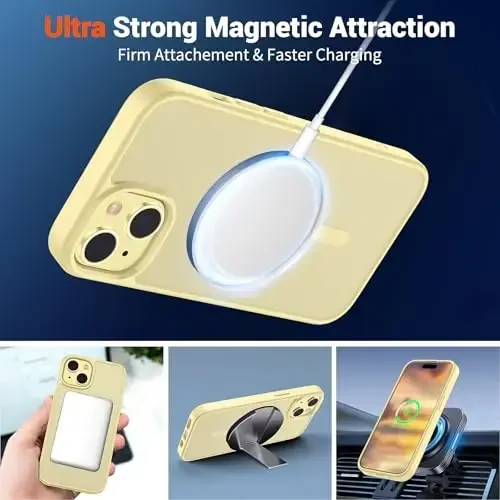 SUPFINE Magnetic for iPhone 15 Case (MagSafe bilan mos) (Harbiy darajadagi tushishdan himoya) Yupqa yarim shaffof mat, barmoq izlariga qarshi telefon qutisi, sariyog 'sariq - 7