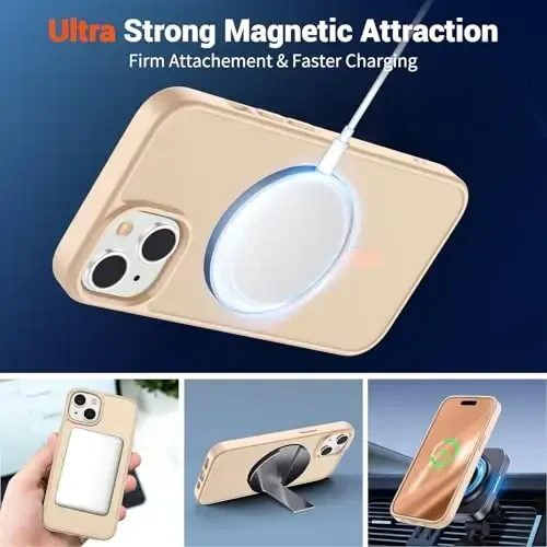 SUPFINE Magnetic for iPhone 15 Case (MagSafe bilan mos) (Harbiy darajadagi tushishdan himoya) Yupqa yarim shaffof mat Shokga chidamli, barmoq izlariga qarshi telefon qutisi, qum pushti - 7