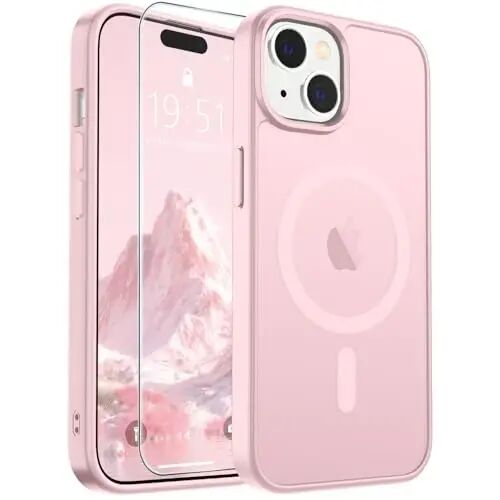 SUPFINE Magnetic for iPhone 15 Case (MagSafe bilan mos keladi) (Harbiy darajadagi tushishdan himoya) Yarim shaffof mat zarbga chidamli telefon gʻilofi, Och pushti 