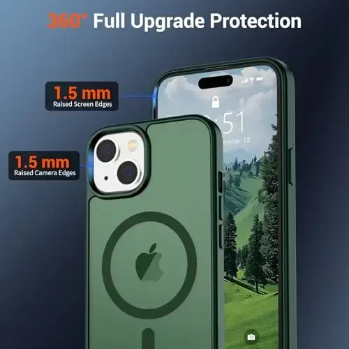 SUPFINE Magnetic for iPhone 15 Case (MagSafe bilan mos keladi) (Harbiy darajadagi tushishdan himoya) Yengil o'tkazuvchan mat zarbga qarshi barmoq izlariga qarshi telefon qutisi, to'q yashil - 6