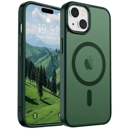 SUPFINE Magnetic for iPhone 15 Case (MagSafe bilan mos keladi) (Harbiy darajadagi tushishdan himoya) Yengil o'tkazuvchan mat zarbga qarshi barmoq izlariga qarshi telefon qutisi, to'q yashil - 4