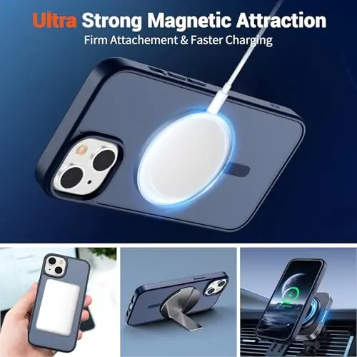SUPFINE Magnetic for iPhone 15 Case with Screen Protector (Compatible with MagSafe) (Military Grade Drop Protection) Translucent Matte Shockproof Phone Cover,Dark Blue - 5
