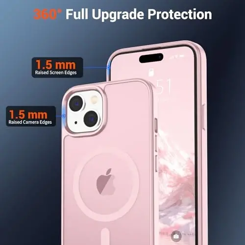 SUPFINE Magnetic for iPhone 15 Case with Screen Protector (Compatible with MagSafe) (Military Grade Drop Protection) Translucent Matte Shockproof Phone Cover,Light Pink - 4