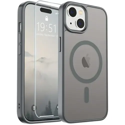 SUPFINE Magnetic for iPhone 15 Case(Compatible with MagSafe)(Military Grade Drop Protection) Slim Translucent Matte Shockproof Women Men Girl Phone Cover,Gray - 1