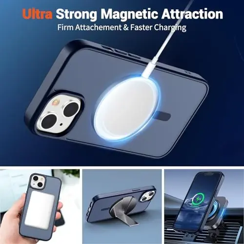 SUPFINE Magnetic for iPhone 15 Plus Case & iPhone 14 Plus Case (Compatible with MagSafe)(Military Grade Drop Protection) Translucent Shockproof Phone Cover,Dark Blue - 3