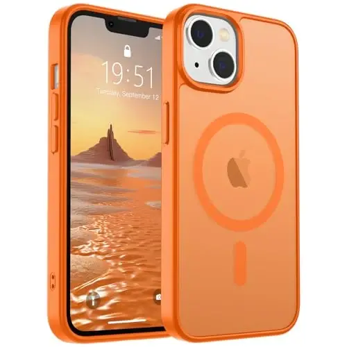 SUPFINE Magnetic for iPhone 15 Plus Case & iPhone 14 Plus Case (Compatible with MagSafe)(Military Grade Drop Protection) Translucent Shockproof Phone Cover,Starry Orange 