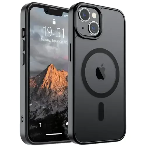 SUPFINE Magnetic for iPhone 15 Plus Case & iPhone 14 Plus Case(Compatible with MagSafe)(10 FT Military Grade Drop Protection) Slim Translucent Shockproof with Anti-Fingerprint Phone Case,Black 