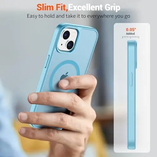 SUPFINE Magnetic for iPhone 15 Plus Case & iPhone 14 Plus Case(Compatible with MagSafe)(Military Grade Drop Protection) Slim Translucent Shockproof Phone Case,Light Blue - 7