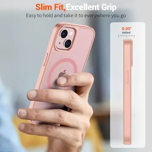 SUPFINE Magnetic for iPhone 15 Plus Case & iPhone 14 Plus Case(Compatible with MagSafe)(Military Grade Drop Protection) Slim Translucent Shockproof Phone Case,Pink - 7