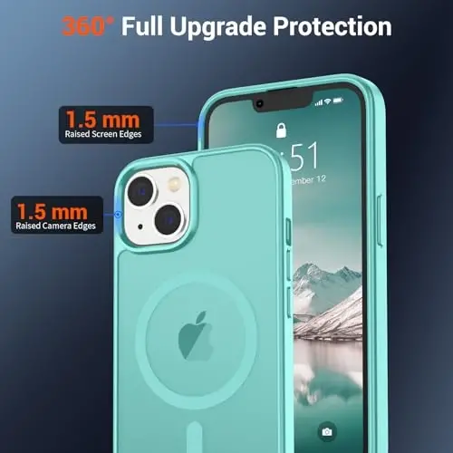 SUPFINE Magnetic for iPhone 15 Plus Case & iPhone 14 Plus Case(Compatible with MagSafe)(Military Grade Drop Protection) Slim Translucent Shockproof with Anti-Fingerprint Phone Case,Blue Green - 3