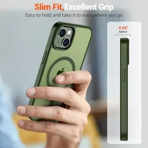 SUPFINE Magnetic for iPhone 15 Plus Case & iPhone 14 Plus Case(Compatible with MagSafe)(Military Grade Drop Protection) Slim Translucent Shockproof with Anti-Fingerprint Phone Case,Cangling Green - 7