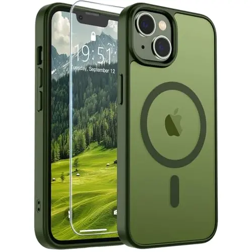 SUPFINE Magnetic for iPhone 15 Plus Case & iPhone 14 Plus Case(Compatible with MagSafe)(Military Grade Drop Protection) Slim Translucent Shockproof with Anti-Fingerprint Phone Case,Cangling Green 