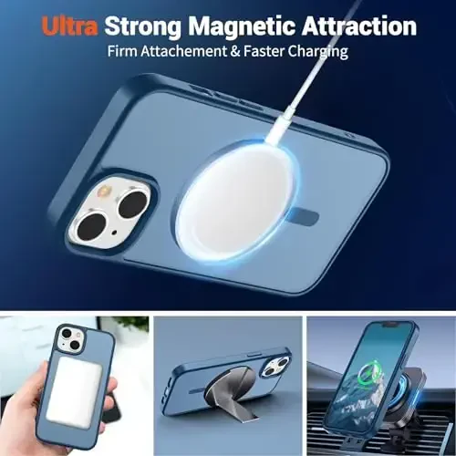 SUPFINE Magnetic for iPhone 15 Plus Case & iPhone 14 Plus Case(Compatible with MagSafe)(Military Grade Drop Protection) Slim Translucent Shockproof with Anti-Fingerprint Phone Case,Deep Blue - 5