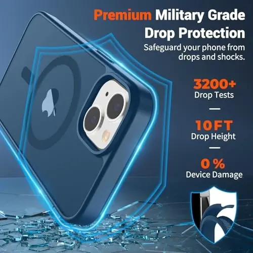 SUPFINE Magnetic for iPhone 15 Plus Case & iPhone 14 Plus Case(Compatible with MagSafe)(Military Grade Drop Protection) Slim Translucent Shockproof with Anti-Fingerprint Phone Case,Deep Blue 