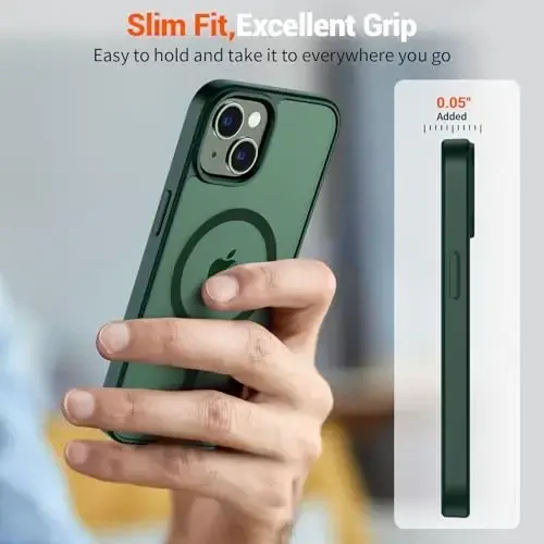 SUPFINE Magnetic for iPhone 15 Plus Case & iPhone 14 Plus Case(Compatible with MagSafe)(Military Grade Drop Protection) Slim Translucent Shockproof with Anti-Fingerprint Phone Case,Forest Green - 7