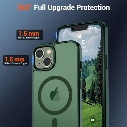 SUPFINE Magnetic for iPhone 15 Plus Case & iPhone 14 Plus Case(Compatible with MagSafe)(Military Grade Drop Protection) Slim Translucent Shockproof with Anti-Fingerprint Phone Case,Forest Green - 3