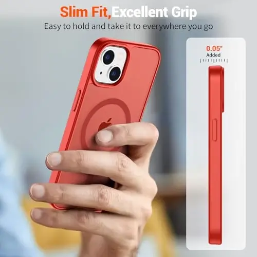 SUPFINE Magnetic for iPhone 15 Plus Case & iPhone 14 Plus Case(Compatible with MagSafe)(Military Grade Drop Protection) Slim Translucent Shockproof with Anti-Fingerprint Phone Case,Red - 7