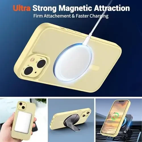 SUPFINE Magnetic for iPhone 15 Plus Case & iPhone 14 Plus Case(Compatible with MagSafe)(Military Grade Drop Protection) Slim Translucent with Anti-Fingerprint Phone Case,Buttercream Yellow - 5