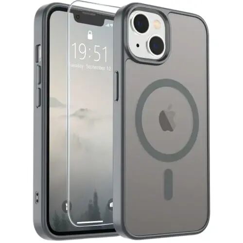 SUPFINE Magnetic for iPhone 15 Plus Case & iPhone 14 Plus Case(MagSafe bilan mos) (Harbiy darajadagi tushishdan himoya) Yupqa shaffof zarbga chidamli barmoq izlariga qarshi telefon qutisi, Kulrang 