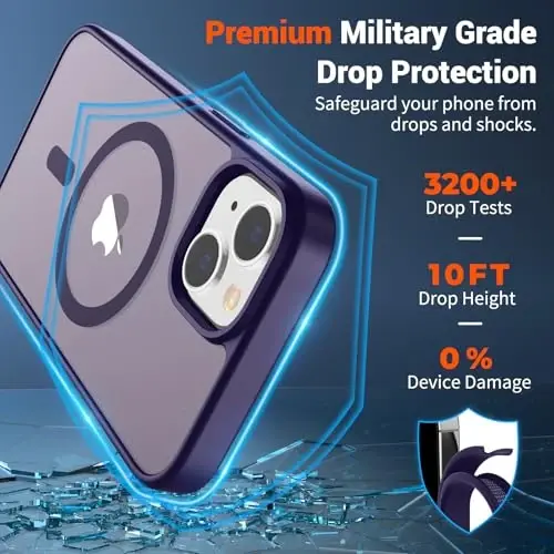 SUPFINE Magnetic for iPhone 15 Plus Case & iPhone 14 Plus Case(MagSafe bilan mos)(Harbiy darajadagi tushishdan himoya) Yarim shaffof zarbga chidamli telefon qopqog'i, To'q binafsha - 3