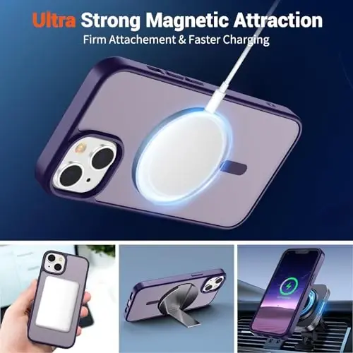 SUPFINE Magnetic for iPhone 15 Plus Case & iPhone 14 Plus Case(MagSafe bilan mos)(Harbiy darajadagi tushishdan himoya) Yarim shaffof zarbga chidamli telefon qopqog'i, To'q binafsha - 5