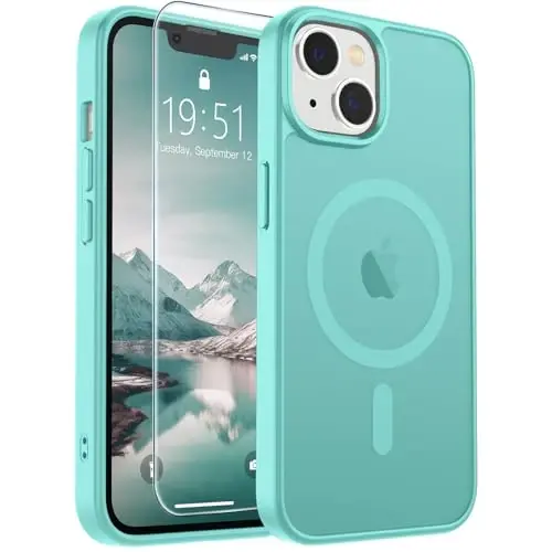 SUPFINE Magnetic for iPhone 15 Plus Case & iPhone 14 Plus Case(MagSafe bilan mos)(Harbiy darajadagi tushishdan himoya) Yupqa shaffof zarbga chidamli barmoq izlariga qarshi telefon qutisi, Moviy Yashil - 6